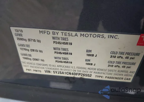 2013 Tesla Model S from USA, damaged, VIN 5YJSA1CN4DFP26552